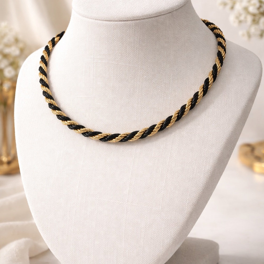 Vintage 12K Gold Filled Black & Gold Rope Chain Necklace 1/20 12K GF Italy 20”